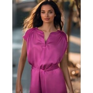 Gibson Dress Womens Size Small Sheath Shift Split Neck Belt Raspberry Pullon EUC